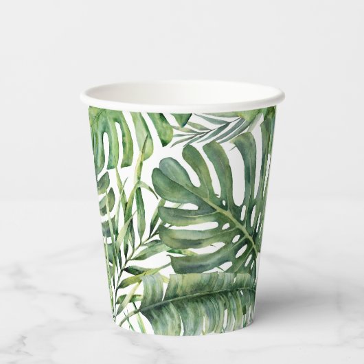 Tropisch groen laat botanische eilandpalmboom papieren bekers (Achterkant)
