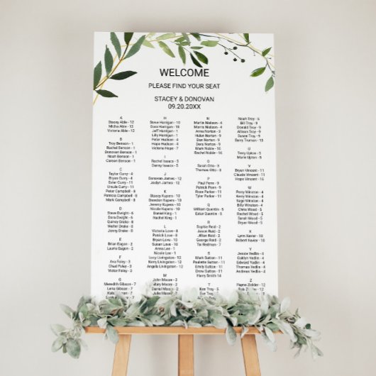 Tropisch groen laat een alfabetisch zetdiagram ach poster