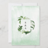 Tropisch groen laat een moderne minimale bruiloft  kaart (Achterkant)