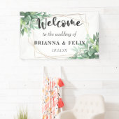 Tropisch groen laat gouden Lijst bruiloft achter Spandoek (Insitu)