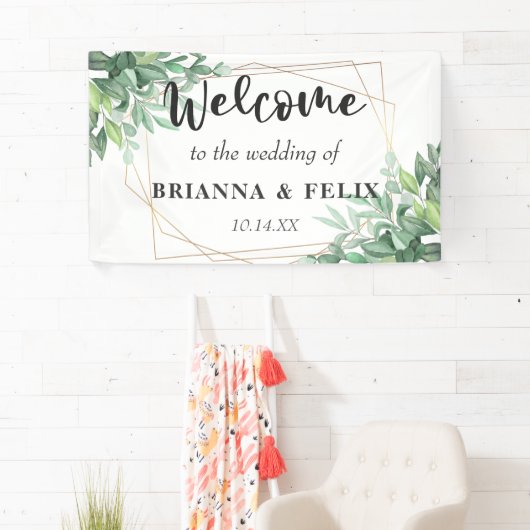 Tropisch groen laat gouden Lijst bruiloft achter Spandoek (Insitu)