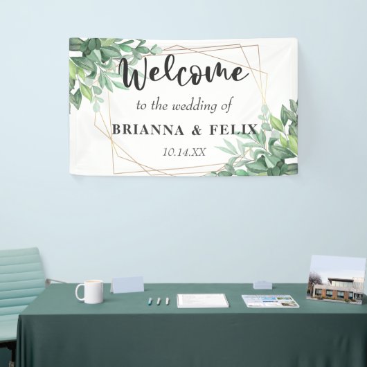 Tropisch groen laat gouden Lijst bruiloft achter Spandoek (Beurs)