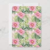 Tropisch groen laat roze bloemen bruiloft kaart (Achterkant)