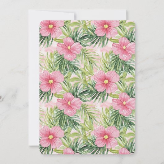 Tropisch groen laat roze bloemen bruiloft kaart (Achterkant)