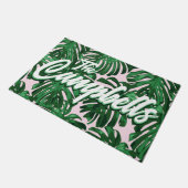 Tropisch groen laat script roze naam Doormat Deurmat (Schuin)