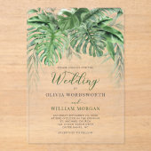 Tropisch groen laat Waterverf stranden Acryl Uitnodigingen (Voorkant)