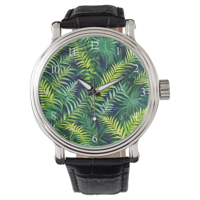 Tropisch groen Leaf Fern Pattern Horloge (Voorkant)