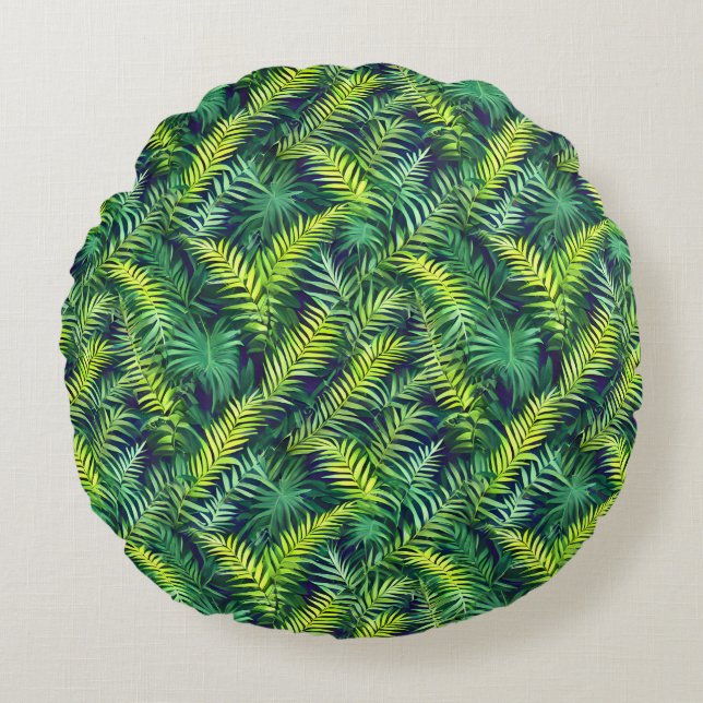Tropisch groen Leaf Fern Pattern Rond Kussen (Voorkant)