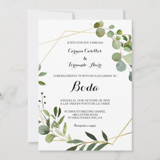 Tropisch groen lederen huwelijk kaart (Voorkant)