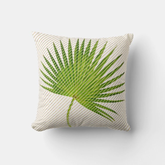 Tropisch groen lef Golden Geometry Stripes White Kussen (Voorkant)
