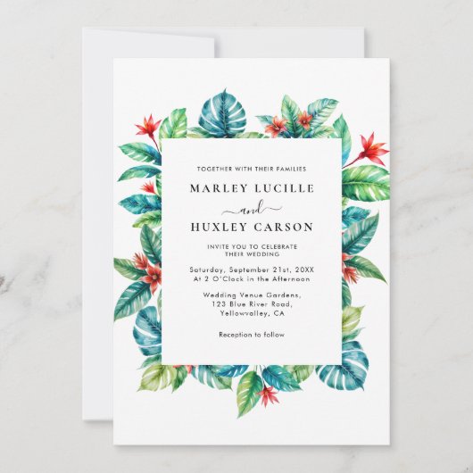Tropisch groen Lijst zomerbruiloft Kaart (Voorkant)
