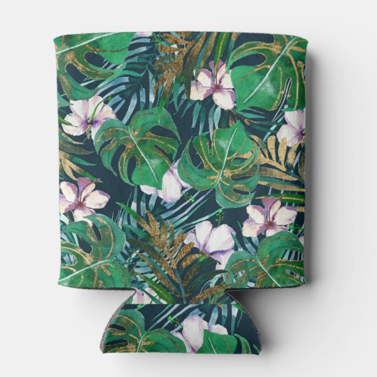 Tropisch groen Lila goudmonster laat Floral vallen Blikjeskoeler (Achterkant)