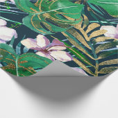 Tropisch groen Lila goudmonster laat Floral vallen Cadeaupapier (Hoek)