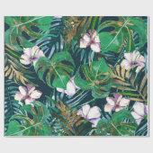 Tropisch groen Lila goudmonster laat Floral vallen Cadeaupapier (Vlak)