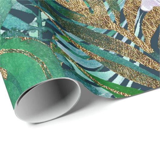 Tropisch groen Lila goudmonster laat Floral vallen Cadeaupapier (Rol Hoek)