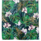 Tropisch groen Lila goudmonster laat Floral vallen Douchegordijn (Voorkant)