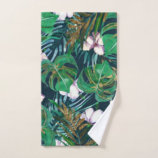 Tropisch groen Lila goudmonster laat Floral vallen Handdoek (Handdoek)