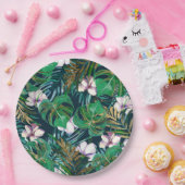 Tropisch groen Lila goudmonster laat Floral vallen Papieren Bordje (Feest)