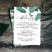 Tropisch groen loof script bruiloft details informatiekaartje