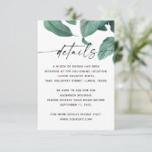 Tropisch groen loof script bruiloft details informatiekaartje (Staand voorkant)