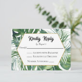 Tropisch groen loofbruiloft RSVP Kaartje (Staand voorkant)