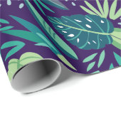 Tropisch groen loopvlakpatroon op Paars Cadeaupapier (Rol Hoek)