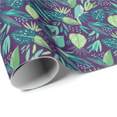 Tropisch groen loopvlakpatroon op Paars Cadeaupapier (Rol Hoek)