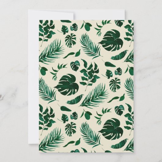 Tropisch groen met gouden loof bruiloft receptie kaart (Achterkant)