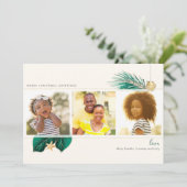 Tropisch groen met groene & goudstrand 3-foto feestdagenkaart (Staand voorkant)