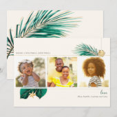 Tropisch groen met groene & goudstrand 3-foto feestdagenkaart (Voorkant / Achterkant)