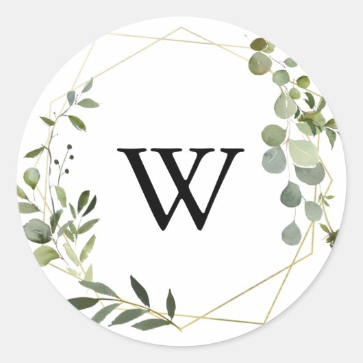 Tropisch groen monogram bruiloft envelop afdichtin ronde sticker (Voorkant)