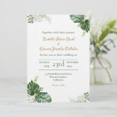 Tropisch Groen Monstera laat Waterverf bruiloft ov Kaart (Staand voorkant)