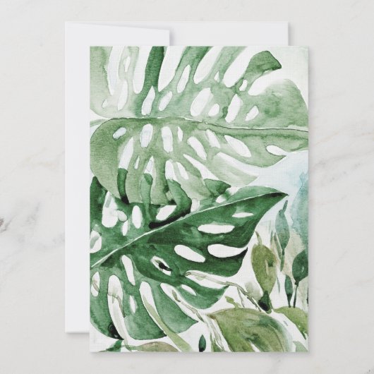 Tropisch Groen Monstera laat Waterverf bruiloft ov Kaart (Achterkant)