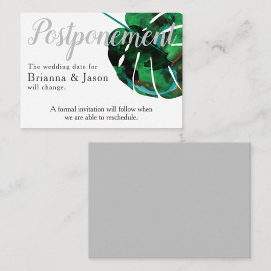 Tropisch groen Monstera Leaf Aankondiging Kaart (Voorkant / Achterkant)