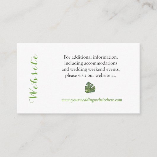Tropisch Groen Monstera Leaves Wedding Website Informatiekaartje (Voorkant)