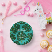 Tropisch groen Monstera plant bladeren aangepaste  Papieren Kommen (Feest)