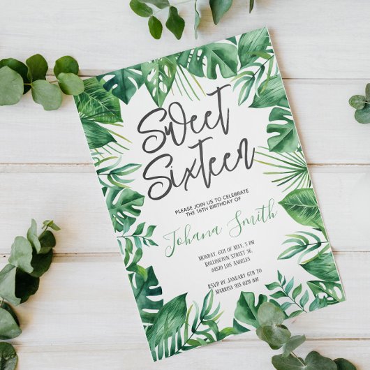 Tropisch groen Monstera Sweet Zestien Verjaardag Kaart