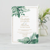 Tropisch groen Palm Bloemen waterverf bruiloft Kaart (Staand voorkant)