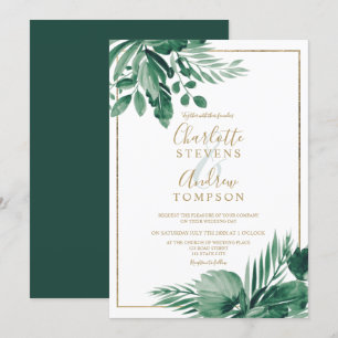 Tropisch groen Palm Bloemen waterverf bruiloft Kaart