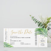 Tropisch groen palm boarding Pass Save Date Kaart (Staand voorkant)
