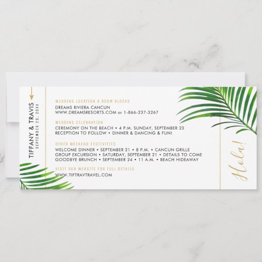 Tropisch groen palm boarding Pass Save Date Kaart (Achterkant)