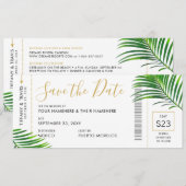 Tropisch groen palm boarding Pass Save Date Kaart (Voorkant / Achterkant)