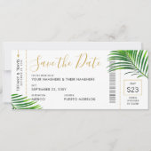 Tropisch groen palm boarding Pass Save Date Kaart (Voorkant)