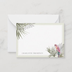 Tropisch Groen Palm en Persoonsnaam Parrot Notitiekaartje