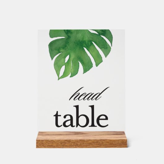 Tropisch groen palm hoofd tafel acryl teken acryl bord (Voorkant)