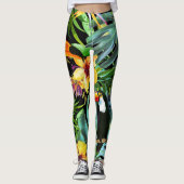 Tropisch groen palm laat Floral Toucan Modern Leggings (Voorkant)