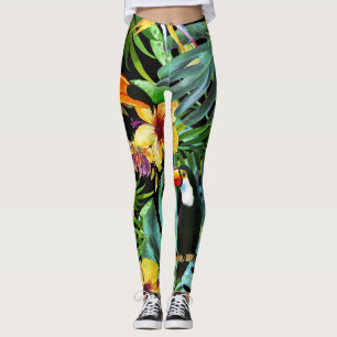 Tropisch groen palm laat Floral Toucan Modern Leggings