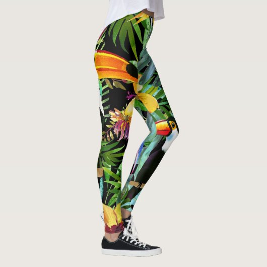 Tropisch groen palm laat Floral Toucan Modern Leggings (Rechts)