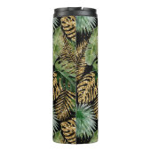 Tropisch groen palm laat goudglitternaam vallen thermosbeker (Achterkant)