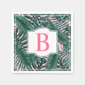 Tropisch groen palm laat roze monogram vallen servet (Voorkant)